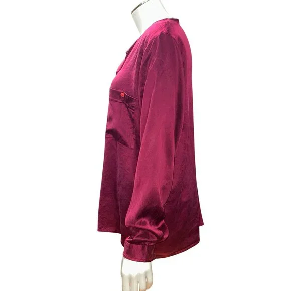 Vintage All Silk Blouse by Jonathan Logan 14 Magenta Long Sleeve 80s Retro Chic - Picture 4 of 9